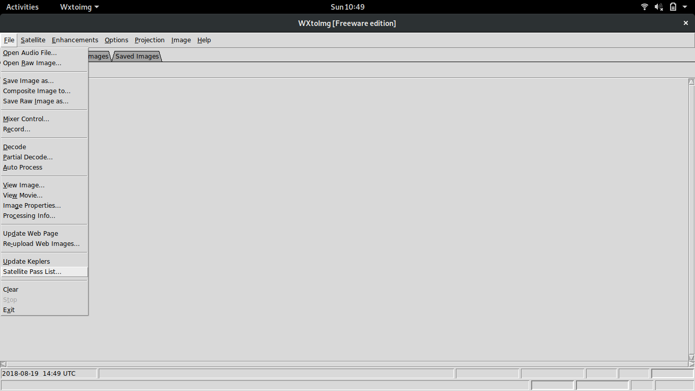 wxtoimg satellite pass list location in menu