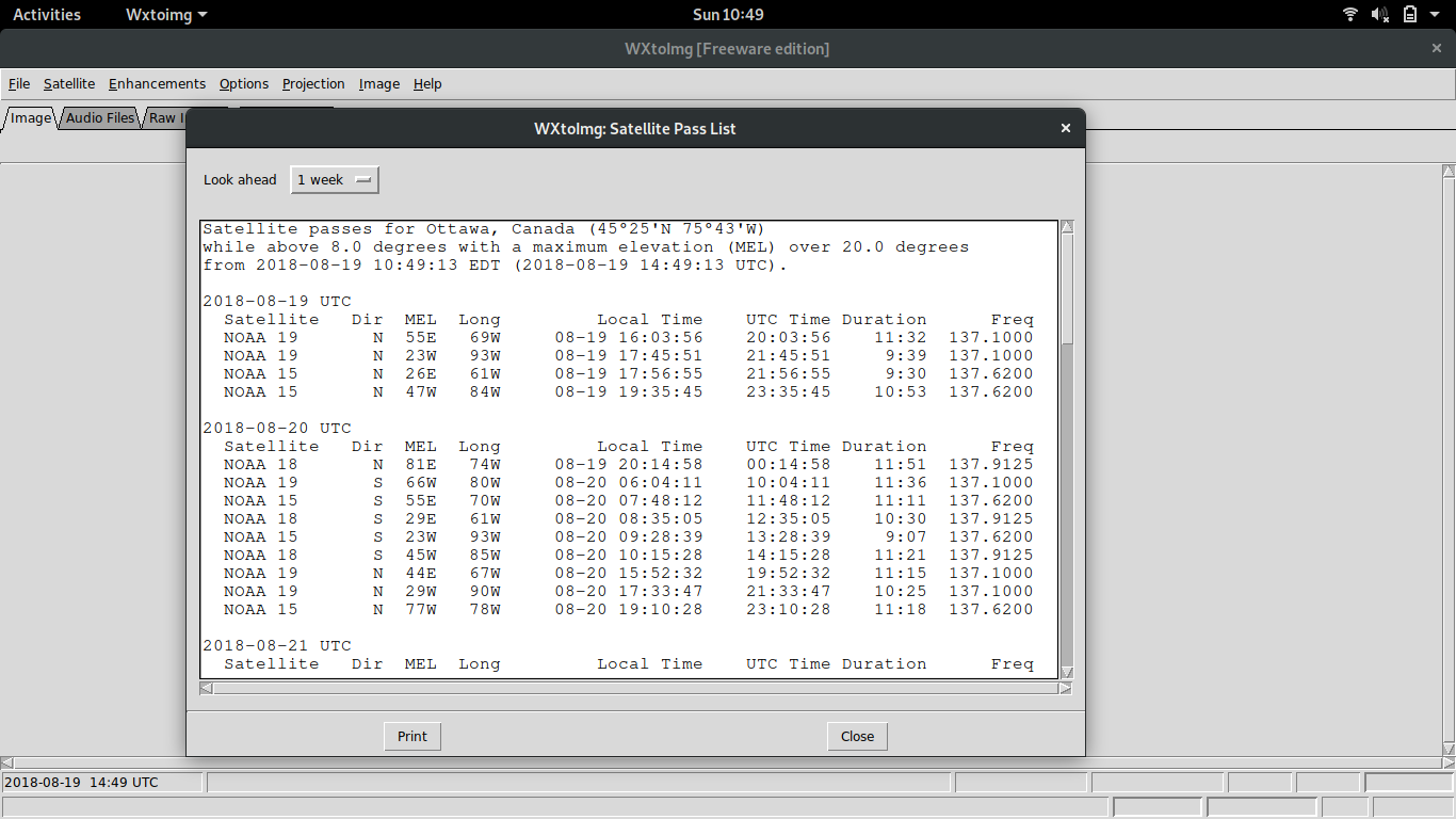 wxtoimg satellite pass list