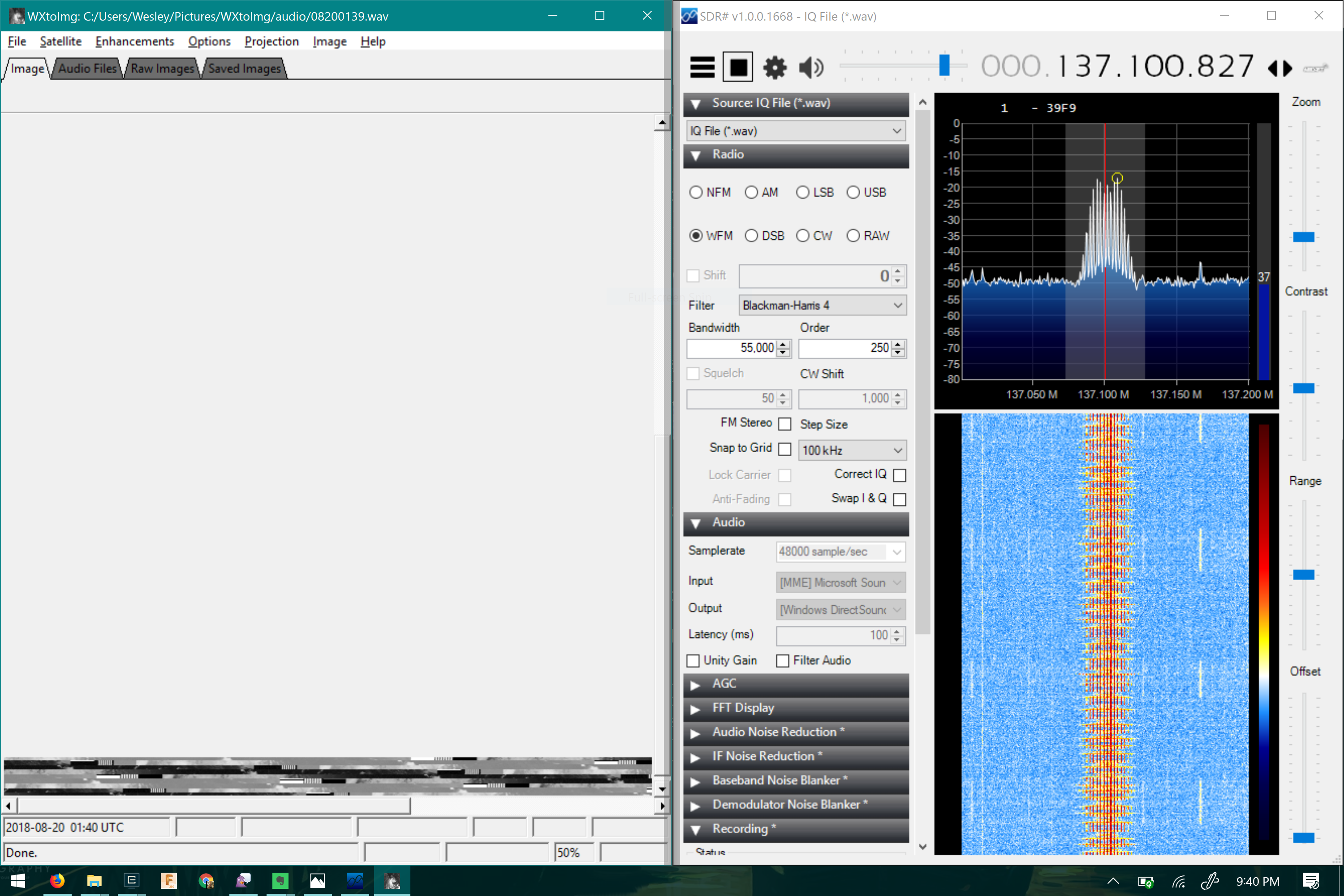 SDR sharp and wxtoimg decoding a signal